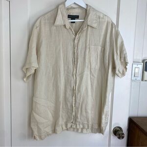 BANANA REPUBLIC Men’s 100% Linen Natural Button Up Short Sleeve Shirt size XL